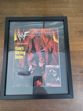 WWF Magazine Kanes BURNING Desire & Topps Kane VS Braun Stowman Card In Frame